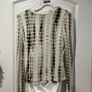 Olive and White Tie-Dye Long Sleeve Crewneck Top